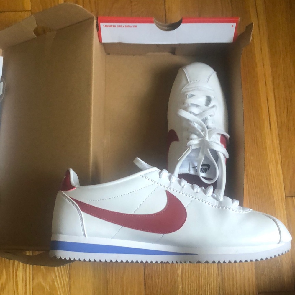 Nike shoes, white with red swoosh